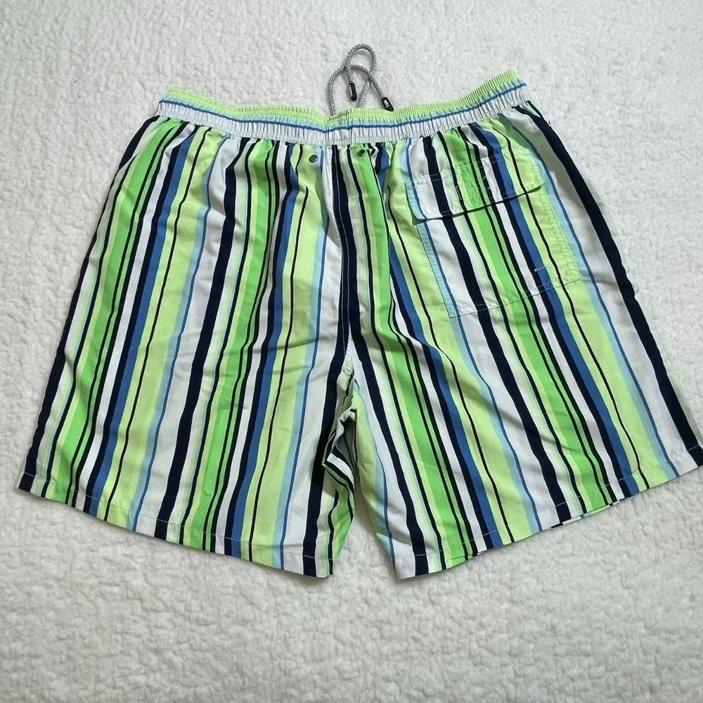 Tom & Teddy Swim Trunks Mens XXL Striped Polyester Green Blue Striped